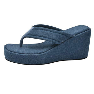 Women's Thick-Soled Slip-On Sandals with Toe Strap and Wedge Heel 41499710C