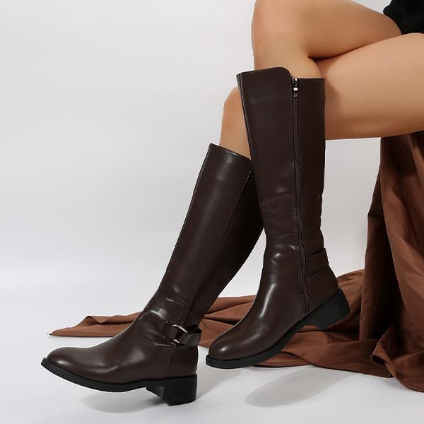 Women's Casual Buckled Thick Heel Knee-High Knight Boots 69829298S