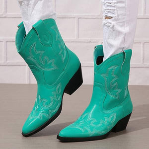 Women's Embroidered Chunky Heel Ankle Boots 21464866C
