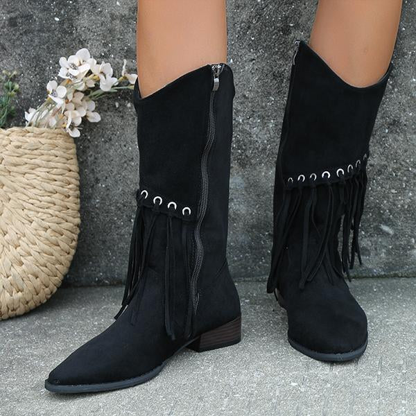 Women's Fashionable Casual Mid-Calf Tassel Boots 16829744S
