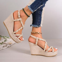 Women's Fashionable Pearl Roman Wedge Sandals 93136412S