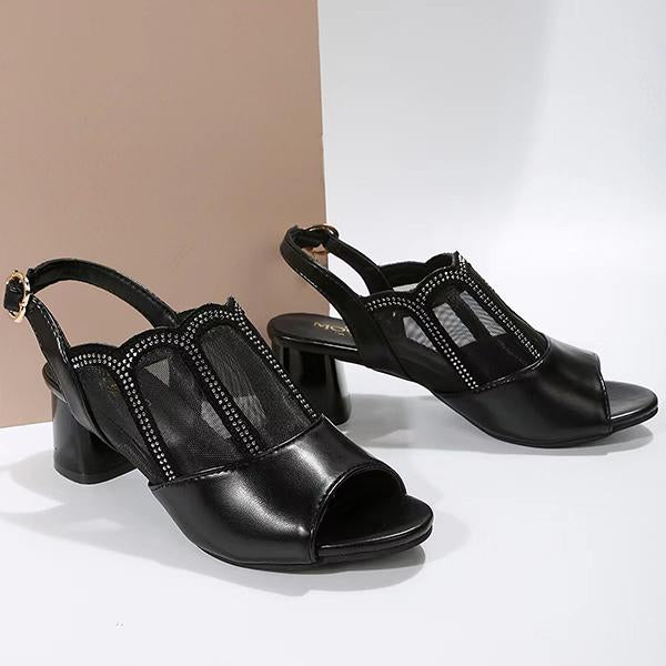 Women's Fashionable Mesh Buckle Strap Block Heel Sandals 61324049S
