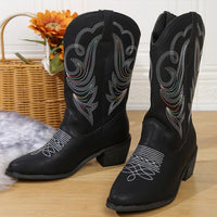 Women's Retro Embroidered Block Heel Mid-calf Western Boots 90411765S