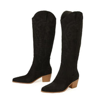 Women's Casual Embroidered Suede Knee-High Boots 88605294S