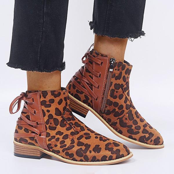 Women's Retro Leopard Chunky Heel Ankle Boots 92531347S