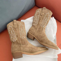 Women's Western Cowboy Boots V Mouth Embroidery Sleeve Knight Boots 49665086C