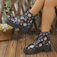 Women's Snowflake Butterfly Print Thick Sole Martin Boots 28953744S