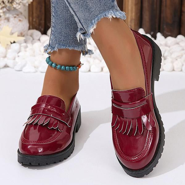 Women's Casual Thick Heel Tassel Shallow Loafers 89088114S
