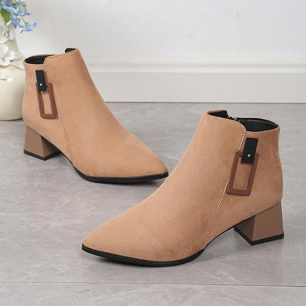 Women's Casual Suede Block Heel Pointed Toe Ankle Boots 53667053S