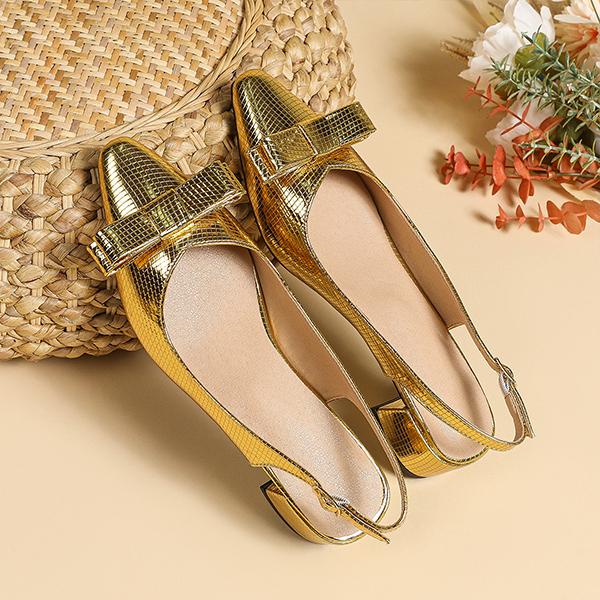 Women's Fashionable Gold Bow Thick Heel Pumps 09446662S