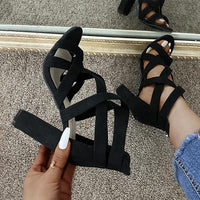 Women's Fashion Cross Strap Chunky Heel Sandals 15534156C