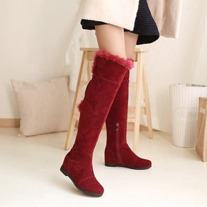 Women's Casual Lace-Up Fur Ball Flat Over-the-Knee Boots 89007423S
