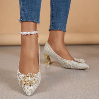 Women's Elegant Pearl Wedding Block Heel Dress Shoes 37762695S