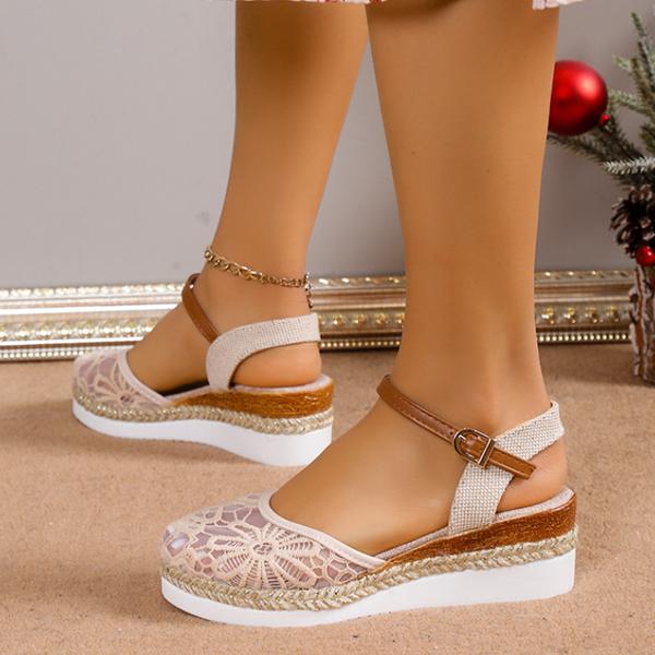 Women's Casual Mesh Embroidered Wedge Sandals 03464073S