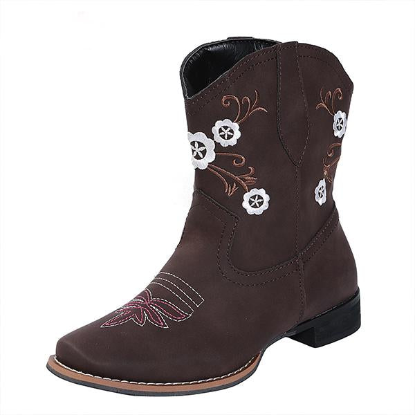 Women's Casual Retro Embroidered Chunky Heel Boots 39598596S