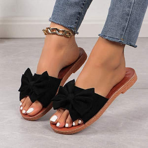 Women's Suede Bow Flat Sandals 89072035C