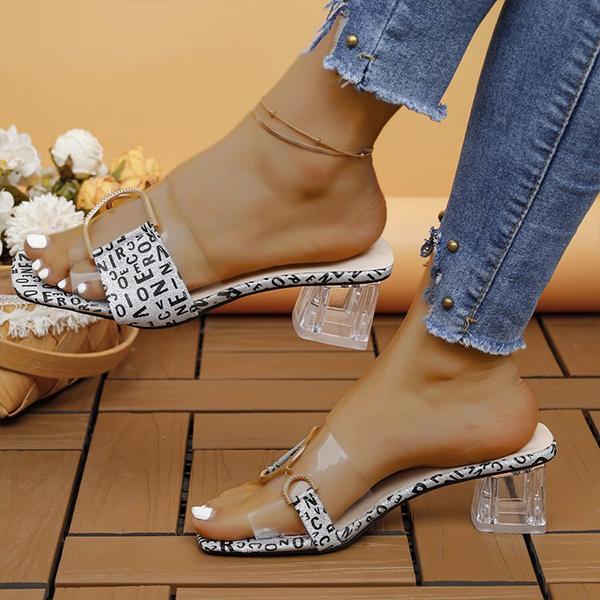 Women's Fashionable Spliced Crystal Heel Slippers 84468923S