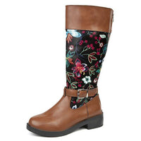 Women's Retro Round Toe Flower Chunky Heel Boots 48855717S