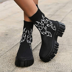 Women's Printed Thick Sole Stretchy Sock Boots 67901755C