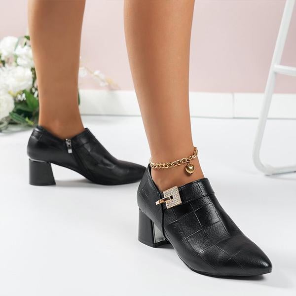 Women's Fashionable Rhinestone Retro Side Zipper Block Heels 33174443S