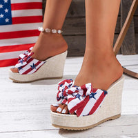 Women's Casual Star-Striped Bow Wedge Slippers 89531375S