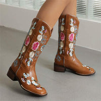Women's Embroidered Square Heel High-Calf Riding Boots 61436306C