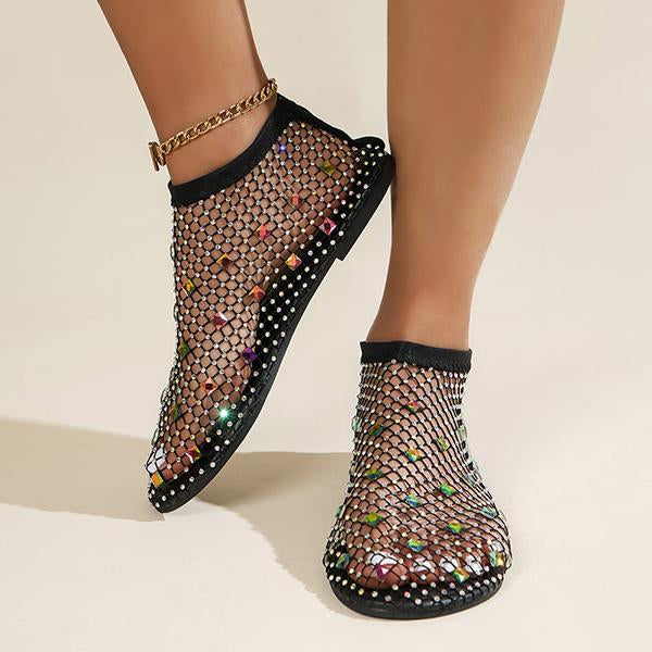 Women's Colorful Rhinestone Elastic Strap Mesh Sandals 62550755S