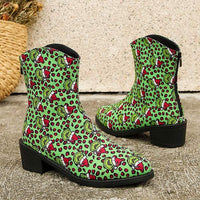 Women's Pointed-Toe Square Heel Santa Claus Print Martin Boots 14476431C