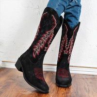 Women's Retro Embroidered Chunky Heel Knee Boots 41108428S