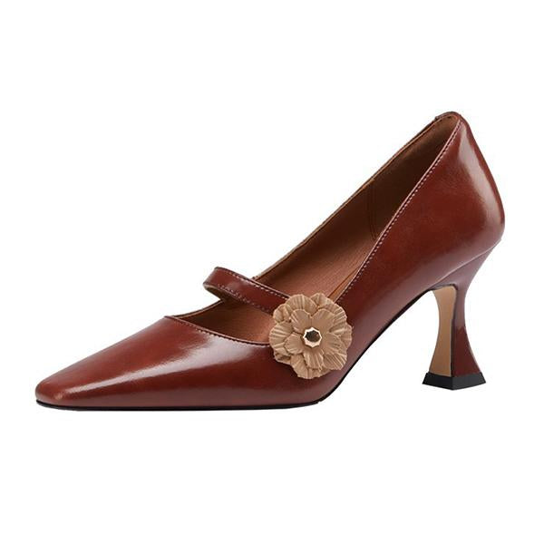 Women's Vintage Square Toe Daisy Stiletto Shoes 27245341C