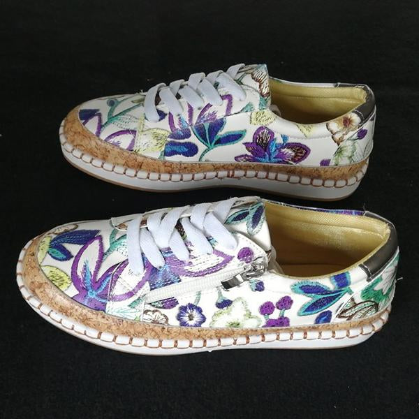 Women's Casual Colorful Floral Lace-Up Flat Loafers 86878495S