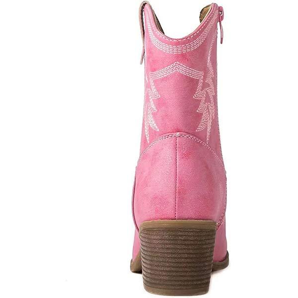 Women's Retro Chunky Heel Side Zipper Western Cowboy Boots 57766352C