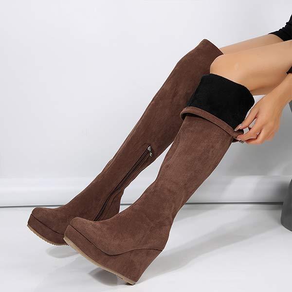 Women's Side-Zip Suede Wedge Heel Over-the-Knee Boots 55139041C