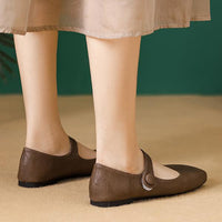 Women's Retro Square Toe Velcro Flat Mary Janes 23038164S