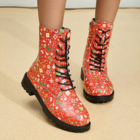 Women's Christmas Style Printed Lace-Up Martin Boots 10650307S