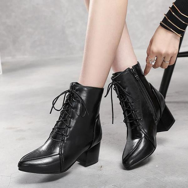 Women's Casual Lace-Up Block Heel Ankle Boots 71577112S