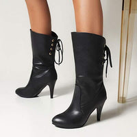 Women's Back-Laced Mid-Calf High Heel Boots 82810785C