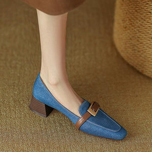 Women's Fashionable Slip-on Denim Belt Buckle Loafers 80674696S