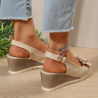 Women's Elegant Bow Flat Wedge Roman Sandals 15673684C