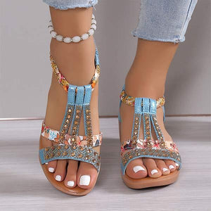 Women's Bohemian Rhinestone Wedge Heel Sandals 62760302C