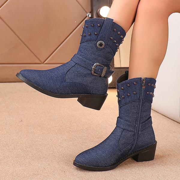 Women's Retro Studded Thick Heel Western Cowboy Boots 42577004S