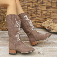 Women's Casual Rose Embroidery Chunk Heel Mid-calf Boots 42691341S