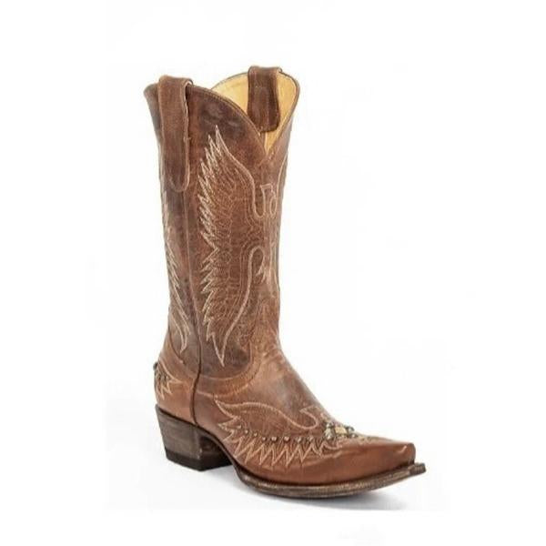 Women's Vintage Embroidery Studded Mid-Cut Cowboy Boots 53398502S