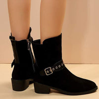 Women's Mid-Calf Boots with Chunky Heel, Studs, and Belt Buckle 98440386C