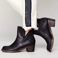 Women's Round Toe Ankle Boots Chunky Mid Heel Nude Boots 87627600C