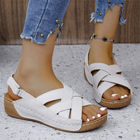 Women's Platform Sandals with Buckled Fish Mouth and Wedge Heel 41008607C