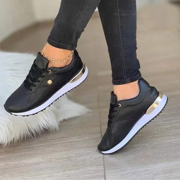 Women's Solid Color Lace-Up Fashion Sneakers 26433318C