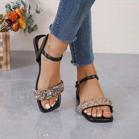 Women's Square-Toe Flat Sandals with Shimmering Detail 56309125C