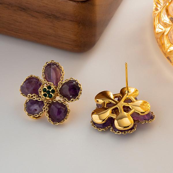 Vintage Purple Flower Stud Earrings 83965031C