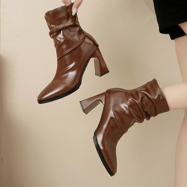Women's Stylish Pleated Patent Leather Ankle Boots 01380315S